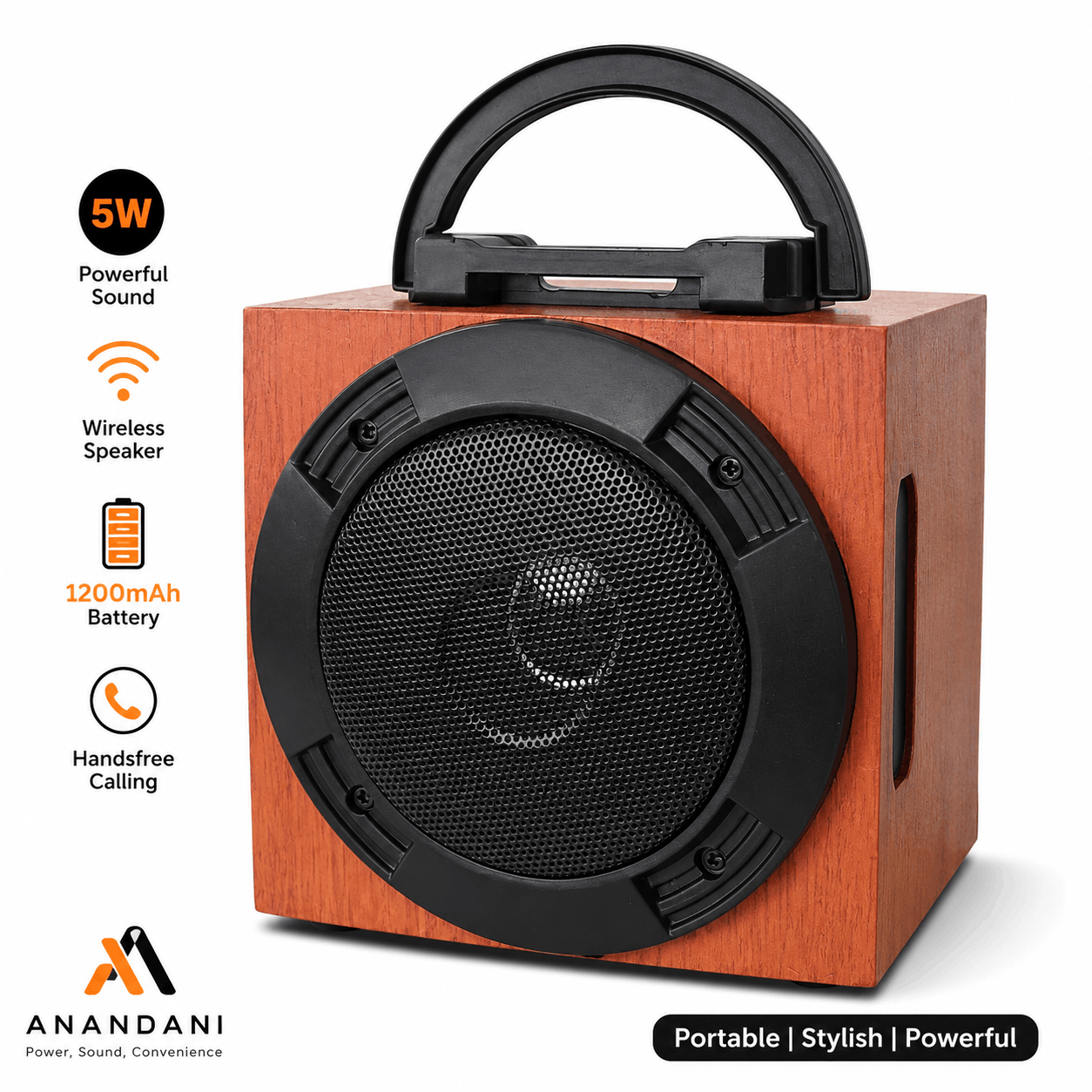 Anandani 5W Cube Wireless Speaker with Handy Strap (1200mAh)